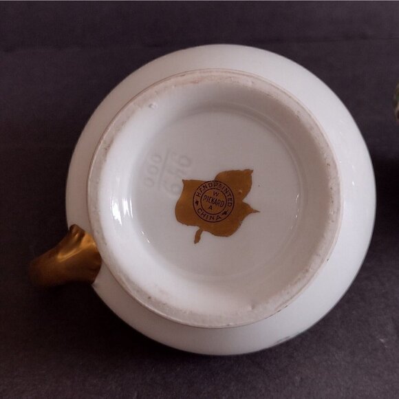 W A Pickard Handpainted China Art Nouveau Style Pink Floral Gold Sugar Creamer - Picture 7 of 10